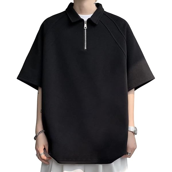 81704 CUTTER&BUCK  ハーフジップポロシャツ　黒xグレー　L Amazon | [KELIHAWK] ポロシャツ メンズ 半袖 ハーフジップ poloシャツ